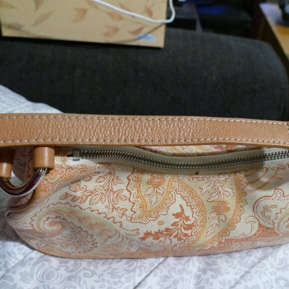 BANANA REPUBLIC Pink/Coral Cotton w/Leather Trim Zippered Small Handbag/Purse - Picture 3 of 16
